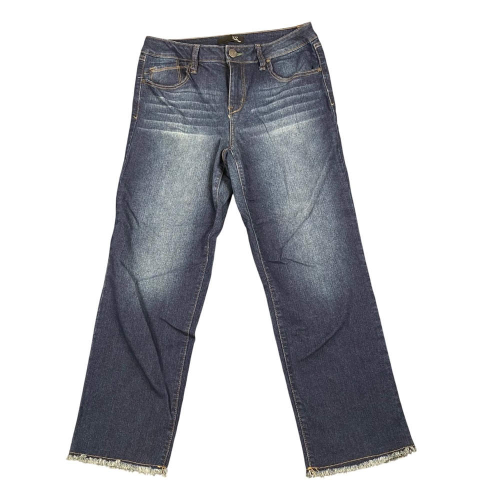 1822 Denim Womens Dark Wash Straight Leg Raw Fringe Hem Jeans Size 10